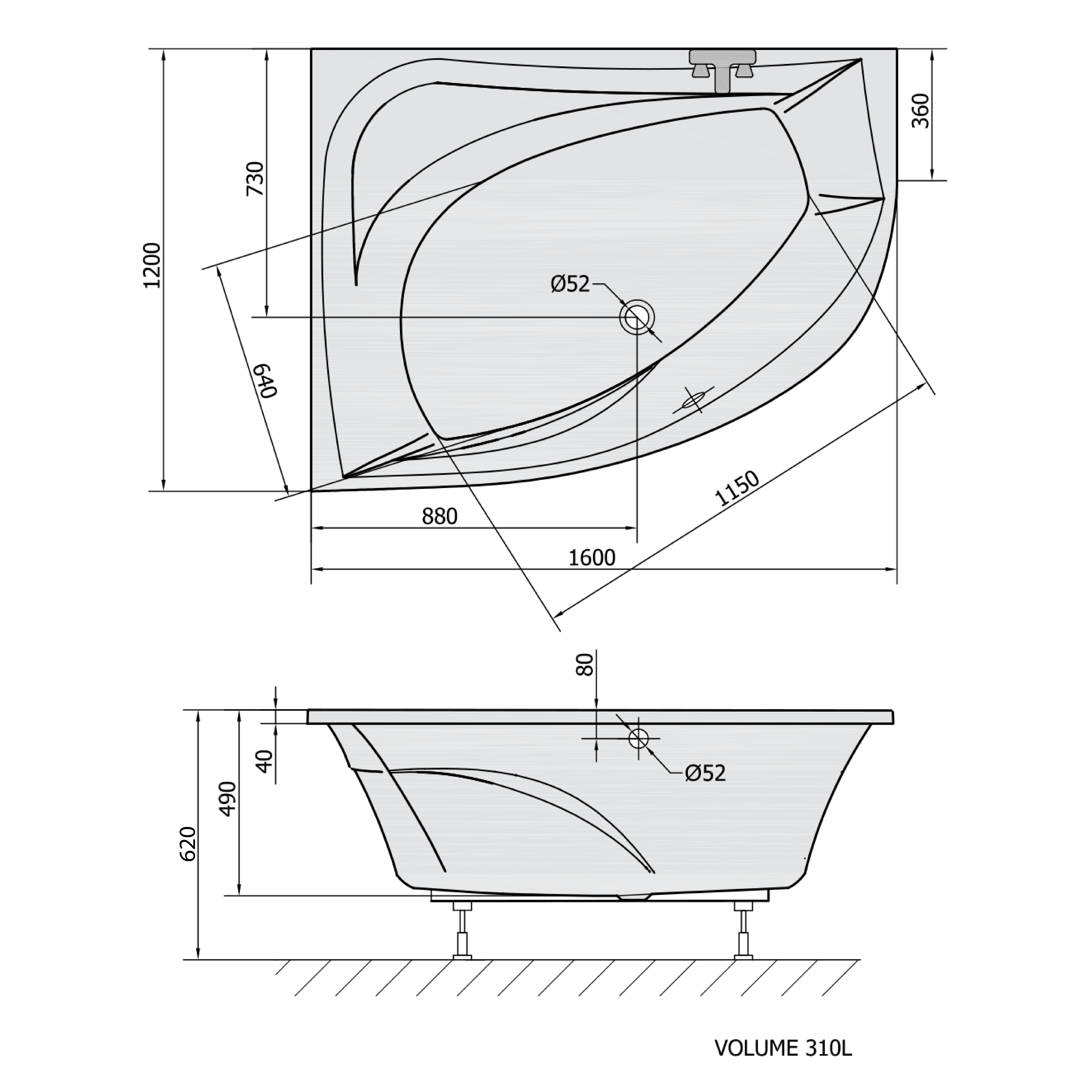 TANYA L asymetrická vana 160x120x49cm, bílá